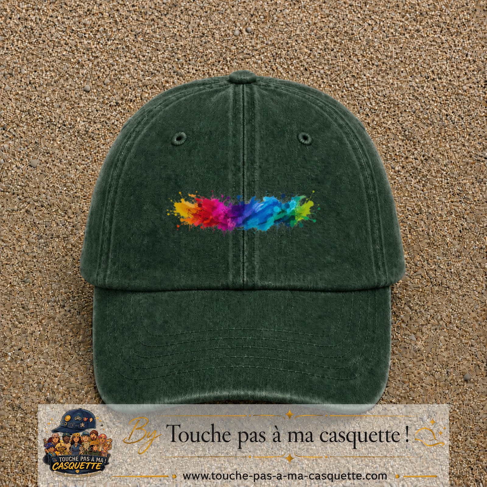 Casquette baseball Vert foncé délavé 100% coton avec visuel Éclaboussure peinture 3 cm - image produit principale