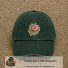 Casquette Vert foncé délavé motif Bouquet de rose 7 cm - vue principale