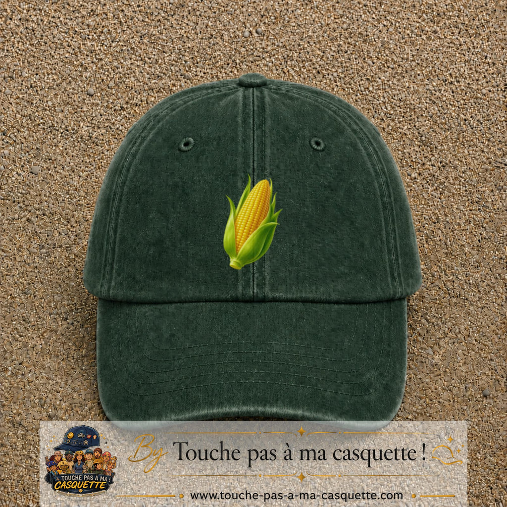 Casquette baseball Vert foncé délavé 100% coton avec visuel Épi de maïs 7 cm - image produit principale