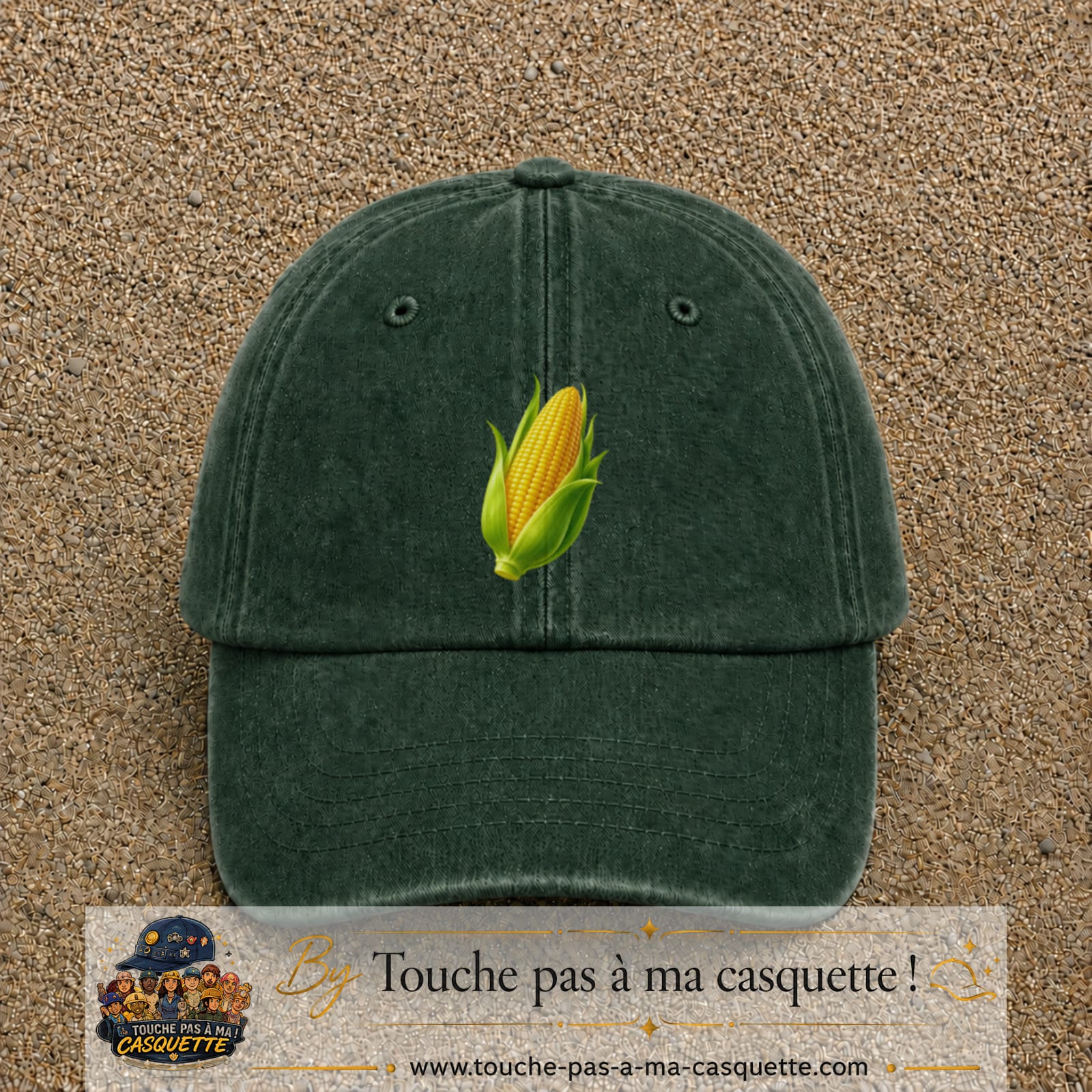 Casquette baseball Vert foncé délavé 100% coton avec visuel Épi de maïs 7 cm - image produit principale