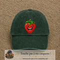 Casquette baseball Vert foncé délavé 100% coton avec motif Fraise souriante 7 cm - image principale