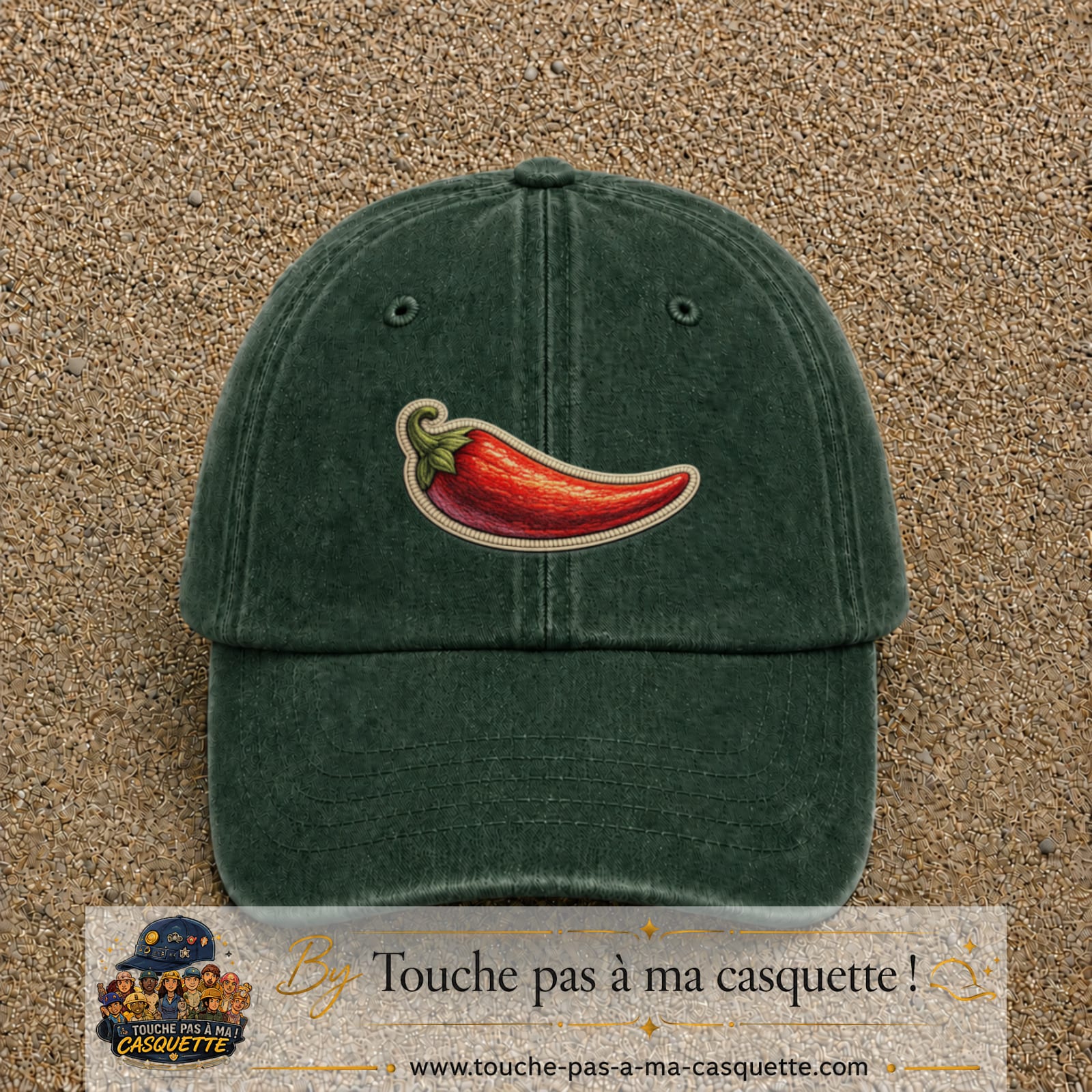Casquette Vert foncé délavé motif Piment piquant 5 cm - vue principale