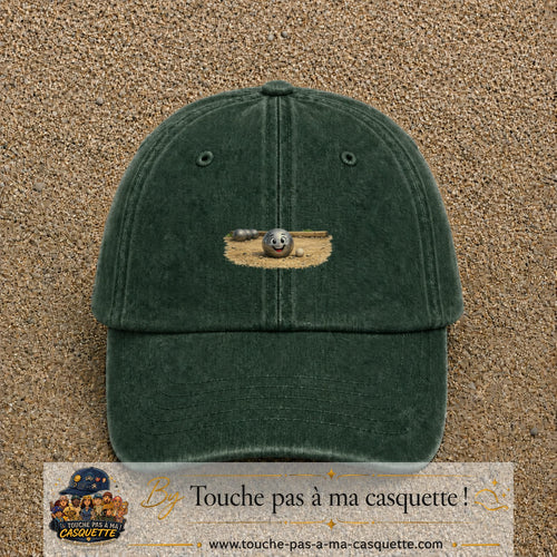 Casquette baseball Vert foncé délavé 100% coton avec motif Boule de pétanque souriante 5 cm - image principale