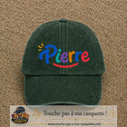 Casquette baseball Vert foncé délavé 100% coton avec visuel Prénom Pierre coloré 7 cm - image produit principale