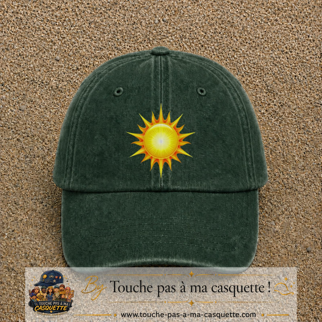 Casquette baseball Vert foncé délavé 100% coton avec motif Soleil rayonnant 7 cm - image principale