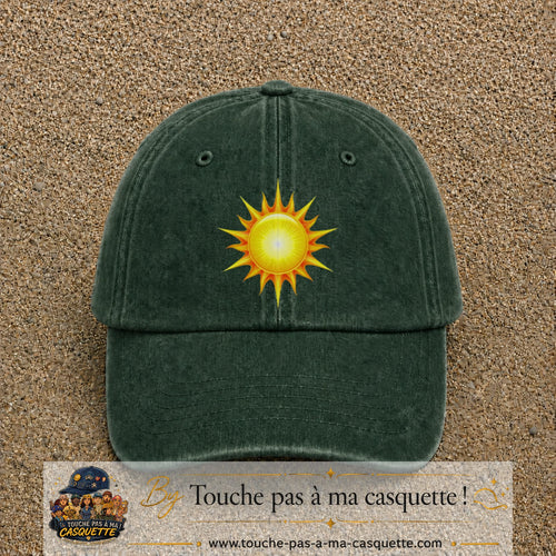 Casquette baseball Vert foncé délavé 100% coton avec motif Soleil rayonnant 7 cm - image principale