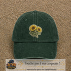 Casquette Vert foncé délavé motif Duo de tournesols 7 cm - vue principale