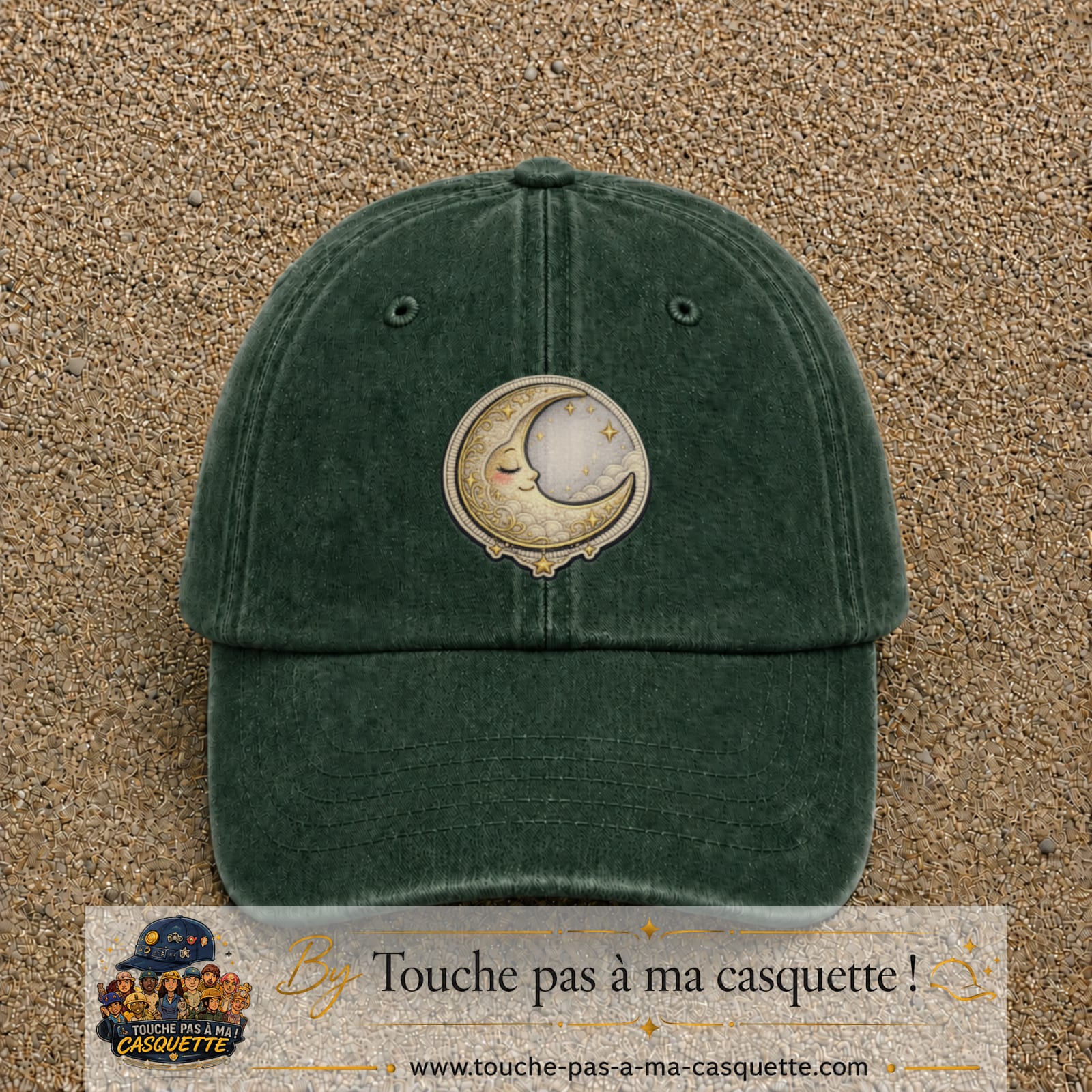 Casquette Vert foncé délavé motif Lune endormie 7 cm - vue principale