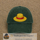 Casquette baseball Vert foncé délavé 100% coton avec motif Chapeau de paille 7 cm - image principale