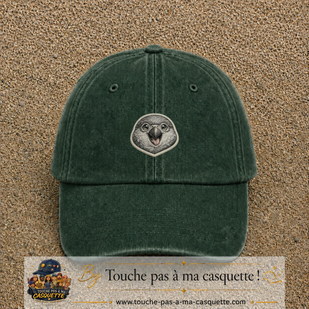 Casquette Vert foncé délavé motif Perroquet bébé 5 cm - vue principale