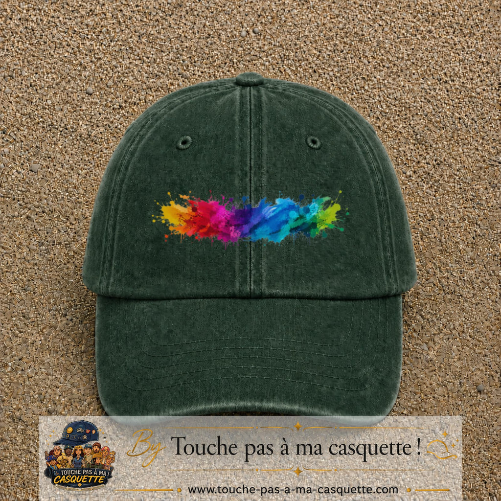Casquette baseball Vert foncé délavé 100% coton avec visuel Éclaboussure peinture 5 cm - image produit principale