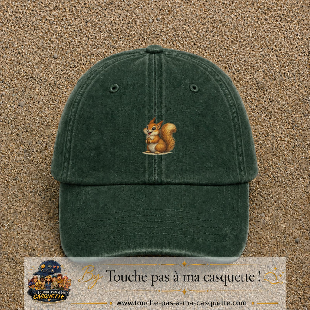 Casquette baseball Vert foncé délavé 100% coton avec visuel Écureuil 7 cm - image produit principale