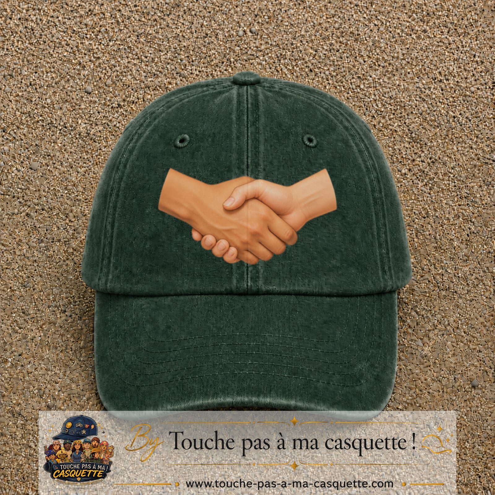 Casquette Vert foncé délavé 100% coton avec motif Poignée de main 7 cm - image principale
