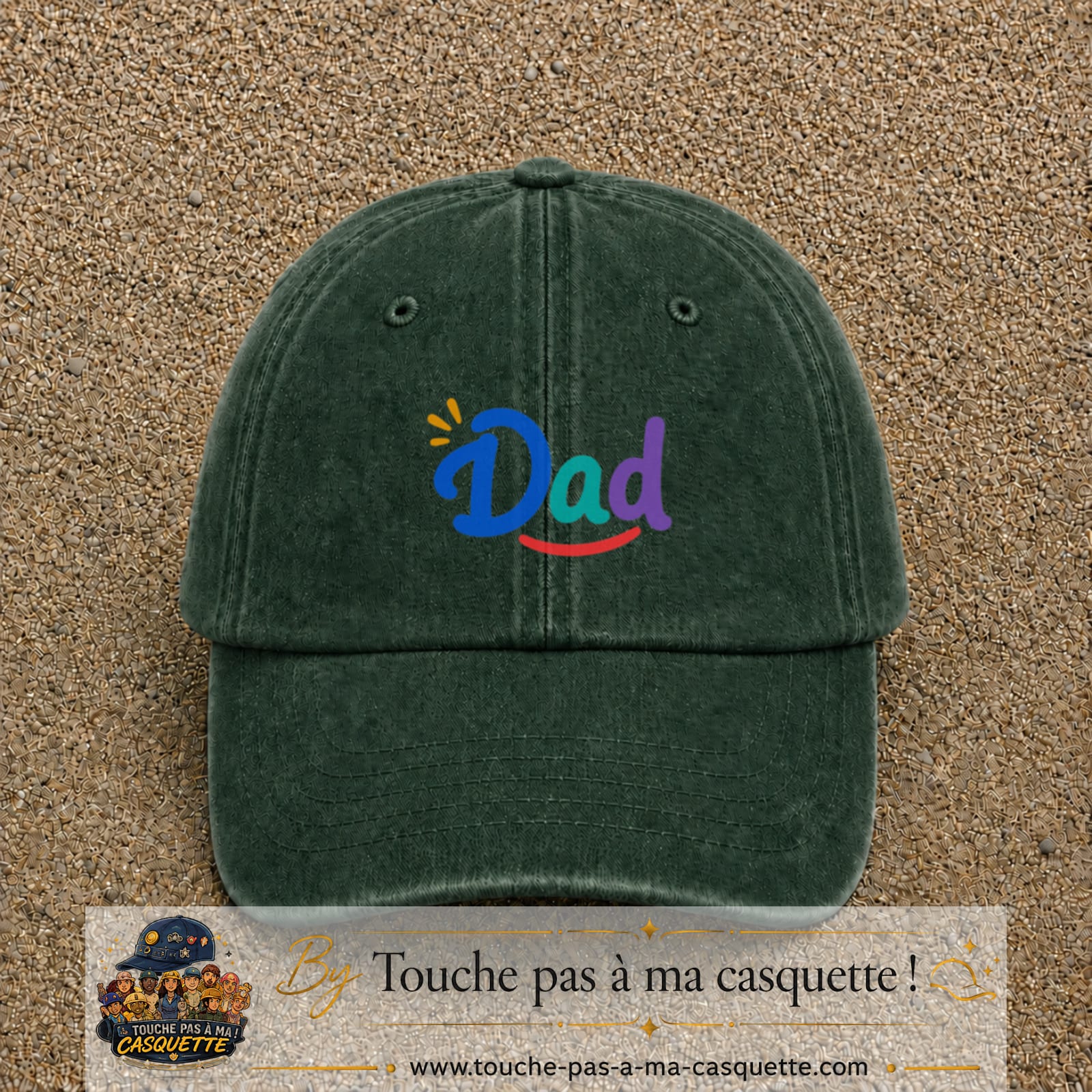 Casquette baseball Vert foncé délavé 100% coton avec visuel Dad coloré 5 cm - image produit principale