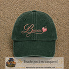 Casquette baseball Vert foncé délavé 100% coton avec visuel Bisous cœur 7 cm - image produit principale