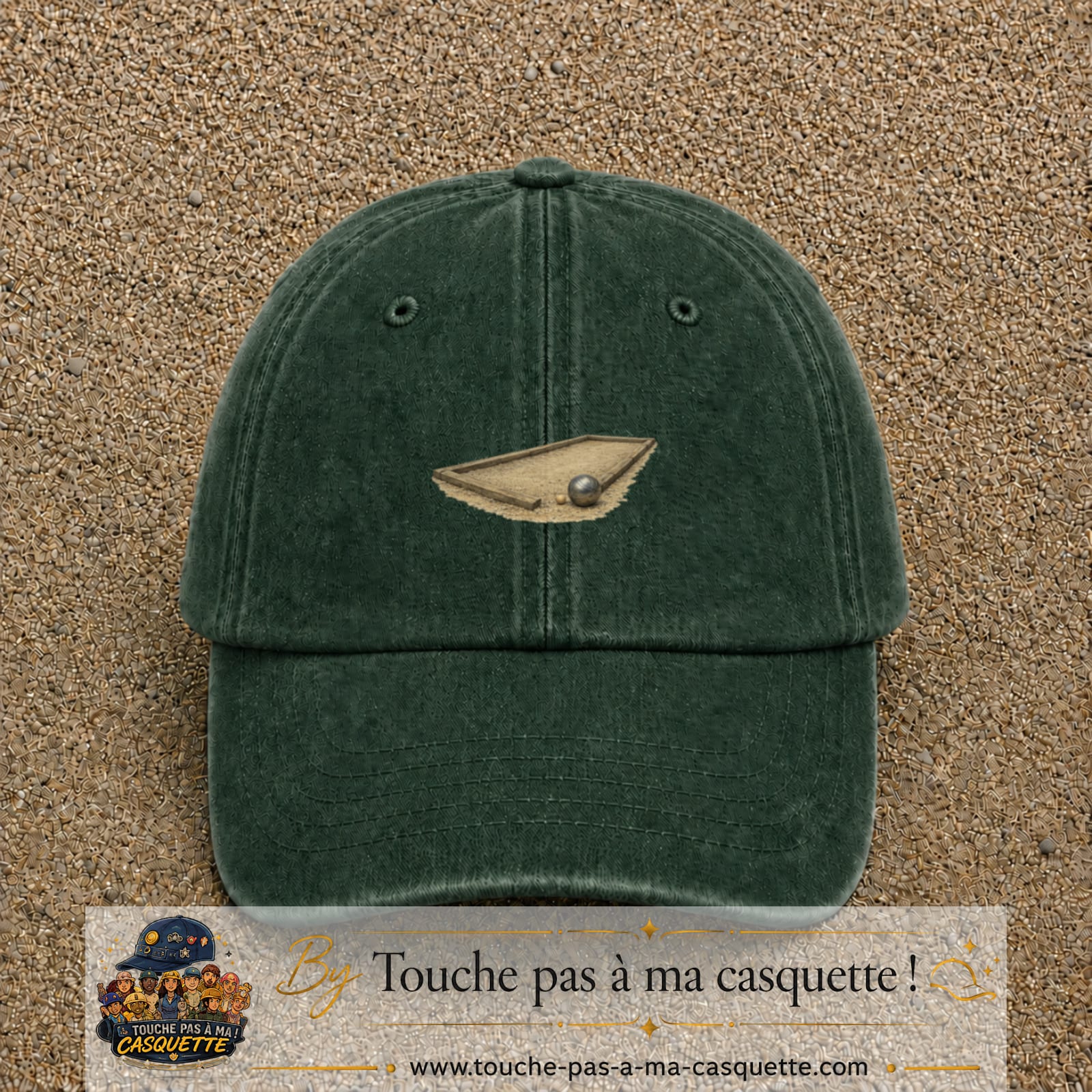 Casquette baseball Vert foncé délavé 100% coton avec motif Terrain de pétanque 5 cm - image principale