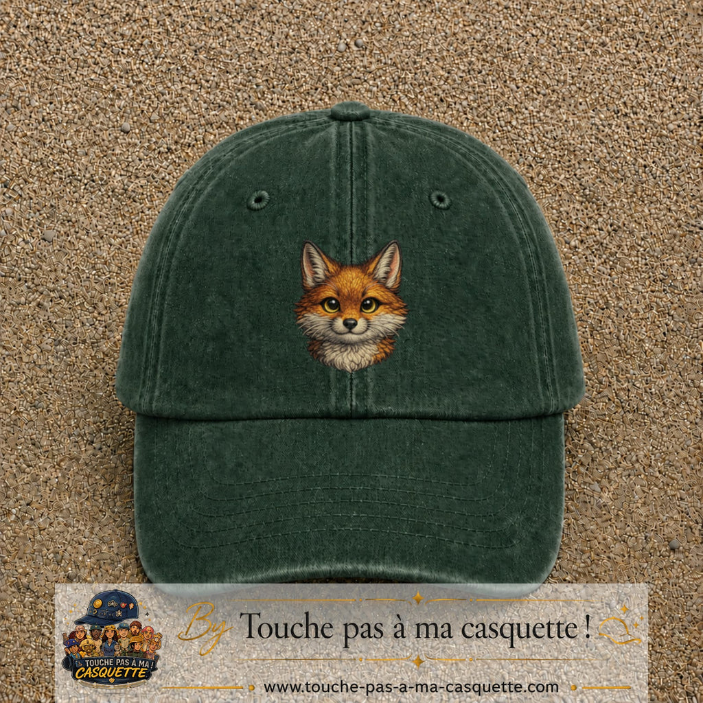 Casquette Vert foncé délavé motif Renard roux 7 cm - vue principale