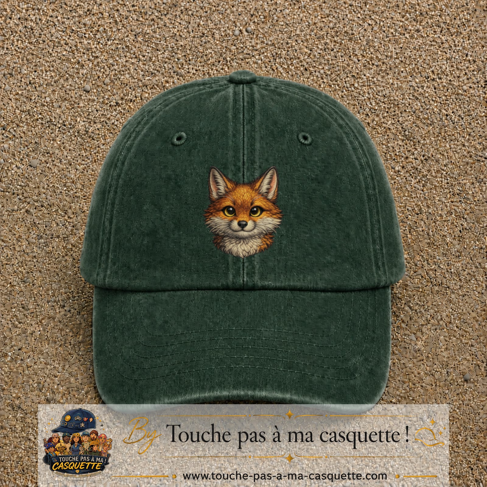 Casquette Vert foncé délavé motif Renard roux 7 cm - vue principale