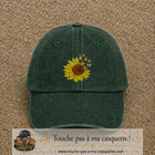 Casquette Vert foncé délavé motif Tournesol avec papillons 7 cm - vue principale