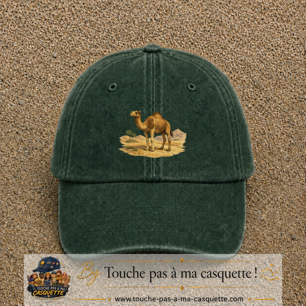 Casquette baseball Vert foncé délavé 100% coton avec motif Chameau du désert 7 cm - image principale