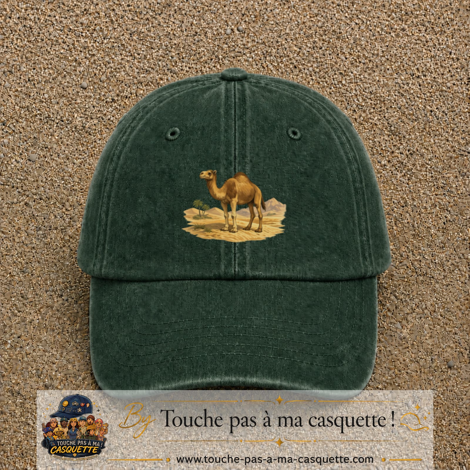 Casquette baseball Vert foncé délavé 100% coton avec motif Chameau du désert 7 cm - image principale