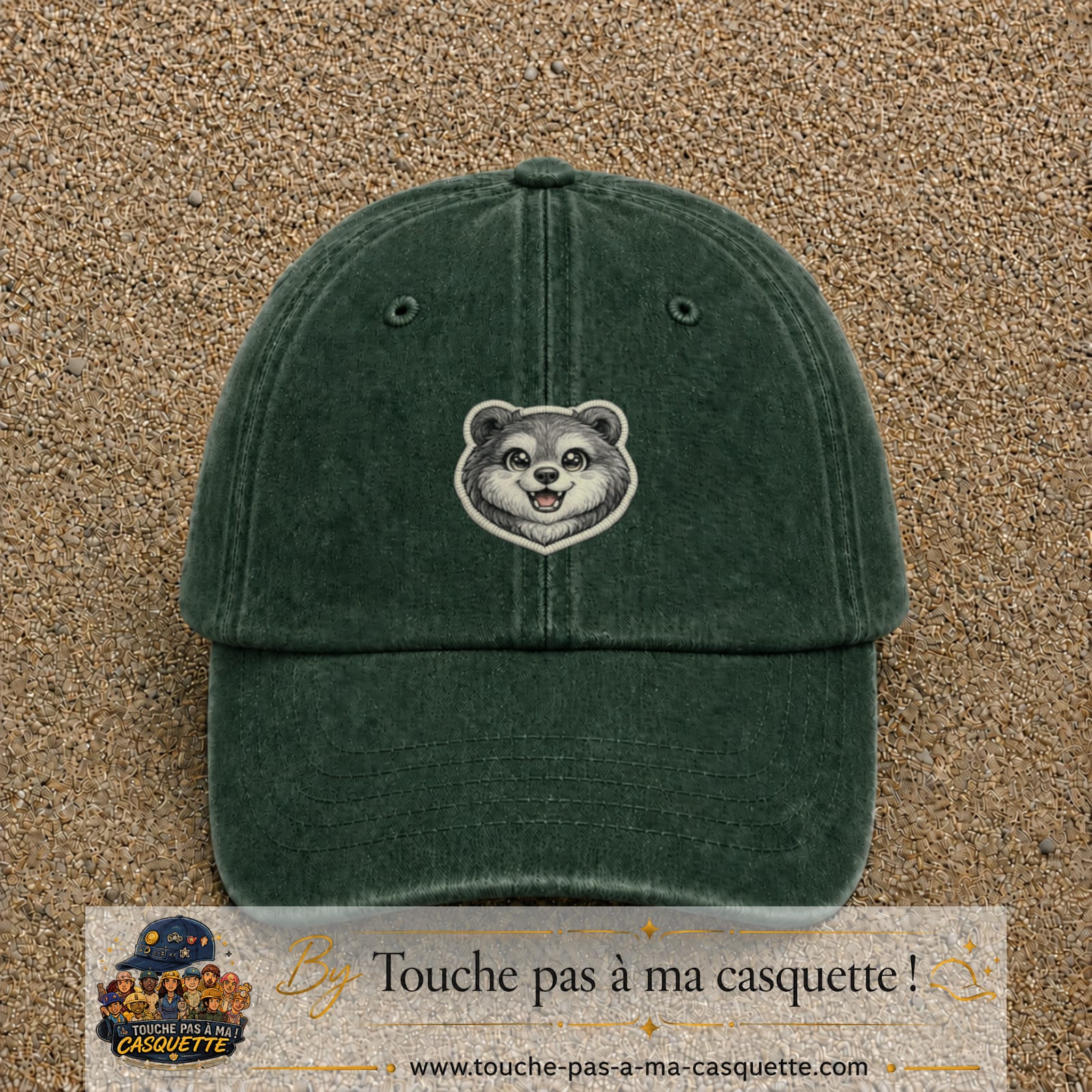 Casquette Vert foncé délavé motif Ourson joyeux 5 cm - vue principale
