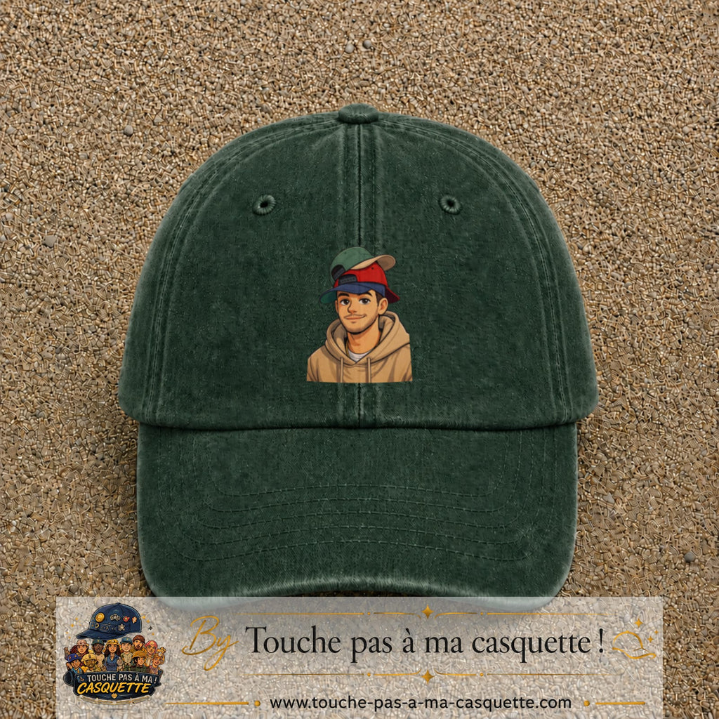 Casquette Vert foncé délavé 100% coton avec motif Portrait homme casquettes 7 cm - image principale
