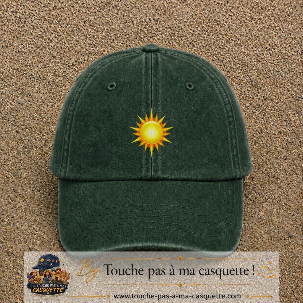 Casquette baseball Vert foncé délavé 100% coton avec motif Soleil rayonnant 5 cm - image principale