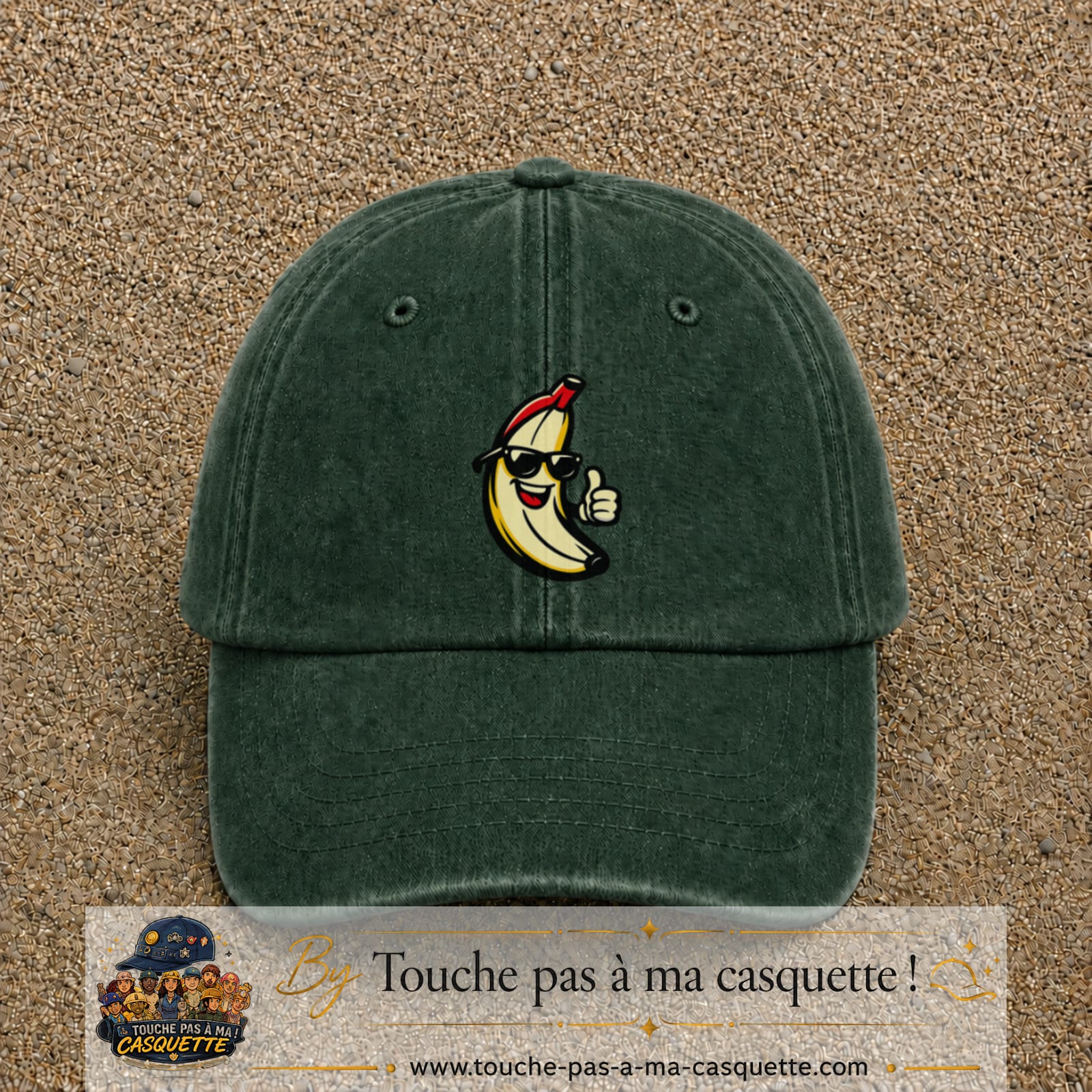 Casquette Vert foncé délavé 100% coton avec motif Banane cool pouce levé 7 cm - image principale