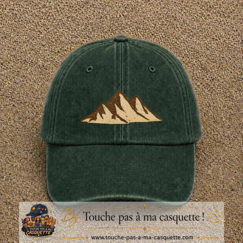Casquette Vert foncé délavé 100% coton avec motif Montagnes bohèmes 5 cm - image principale
