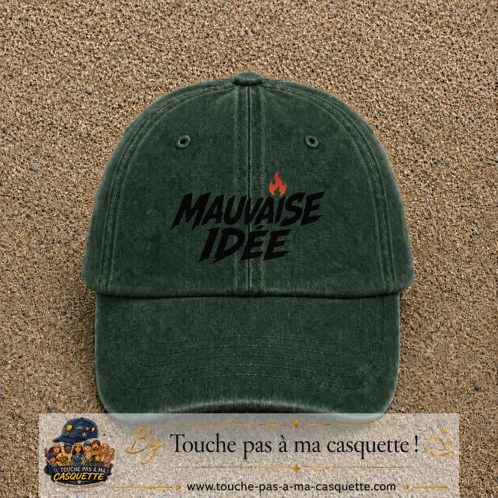 Casquette Vert foncé délavé 100% coton avec motif Mauvaise idée 7 cm - image principale