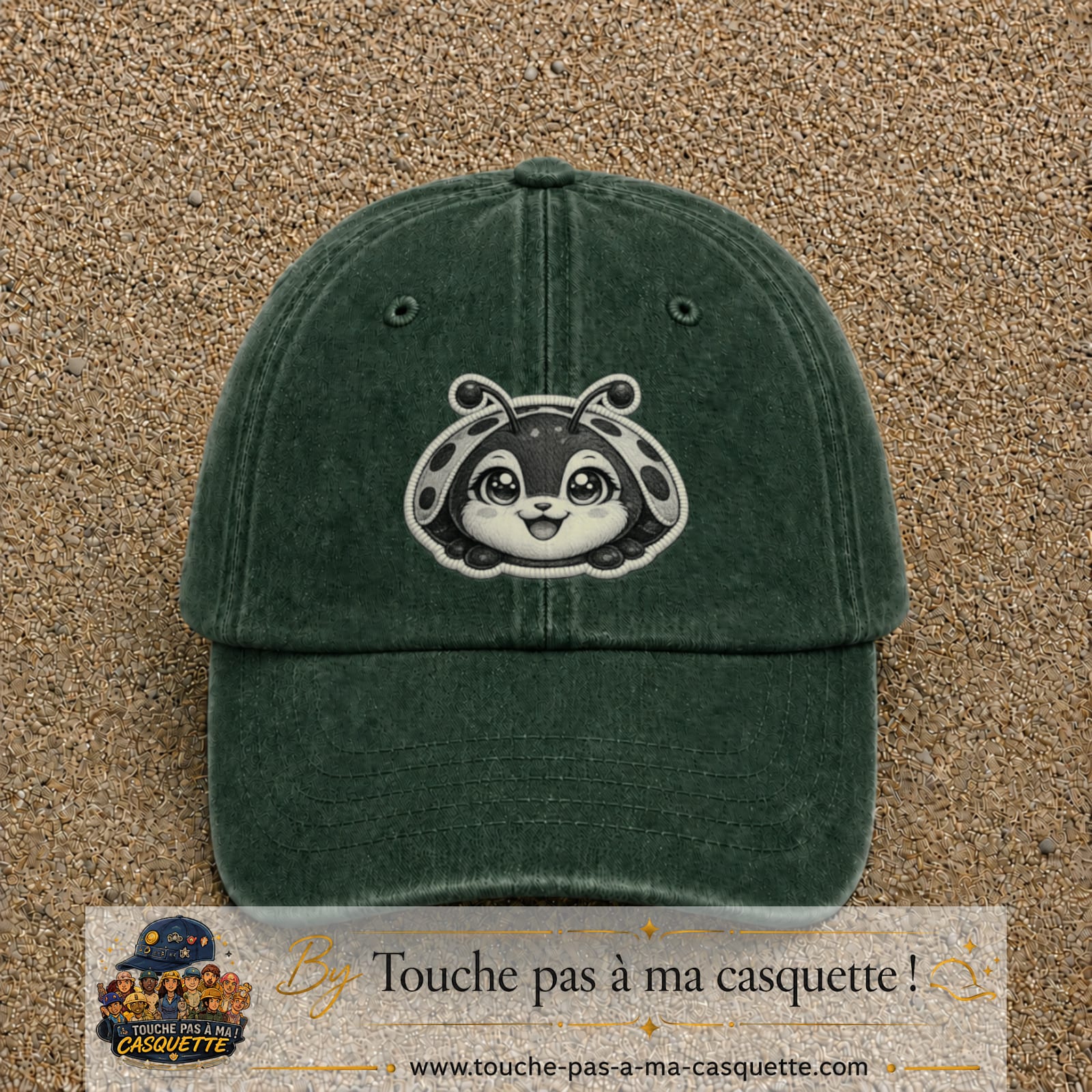 Casquette Vert foncé délavé motif Coccinelle douce 7 cm - vue principale