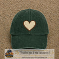 Casquette Vert foncé délavé 100% coton avec motif Cœur bohème 7 cm - image principale