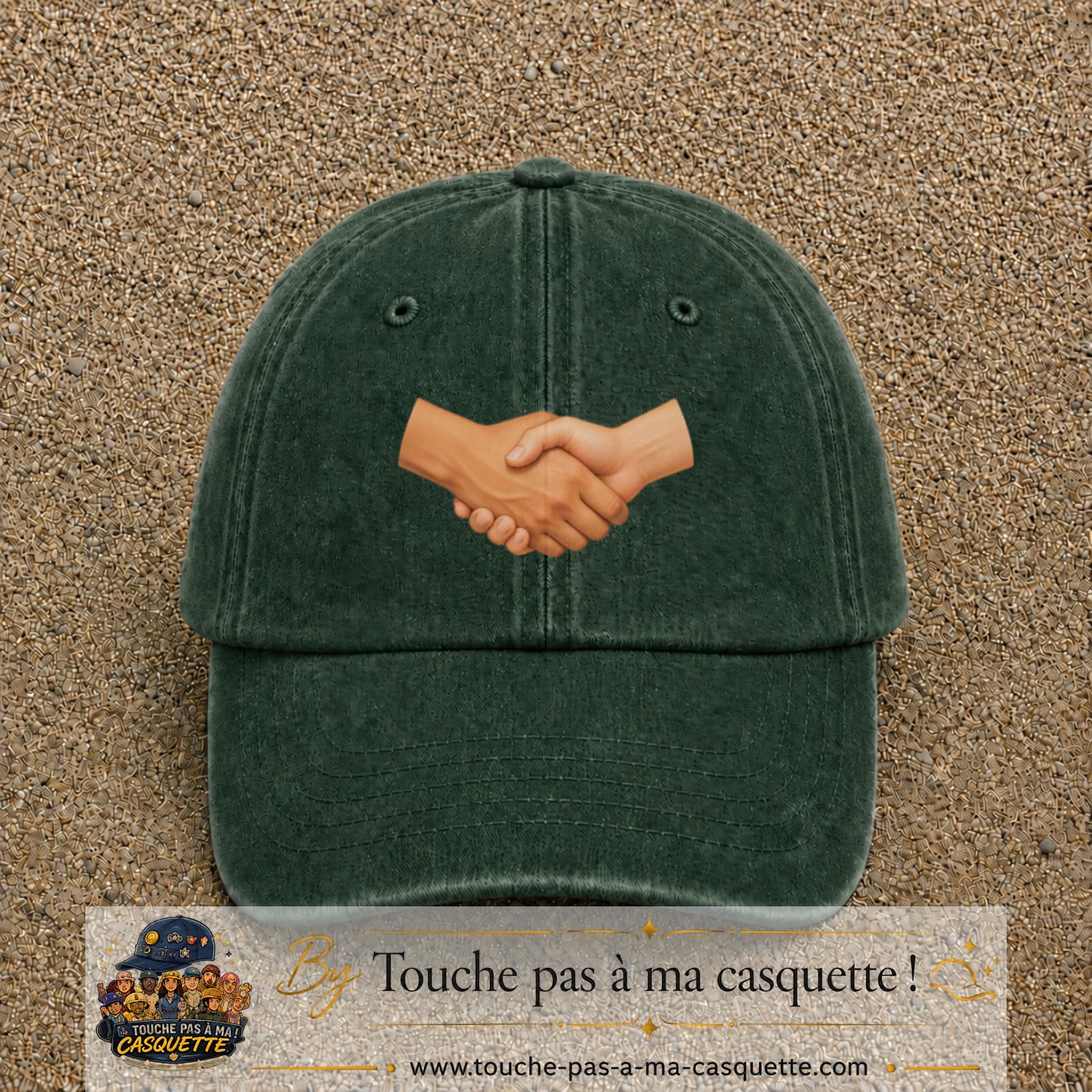 Casquette Vert foncé délavé 100% coton avec motif Poignée de main 5 cm - image principale