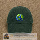 Casquette baseball Vert foncé délavé 100% coton avec visuel Planète Terre cartoon 7 cm - image produit principale