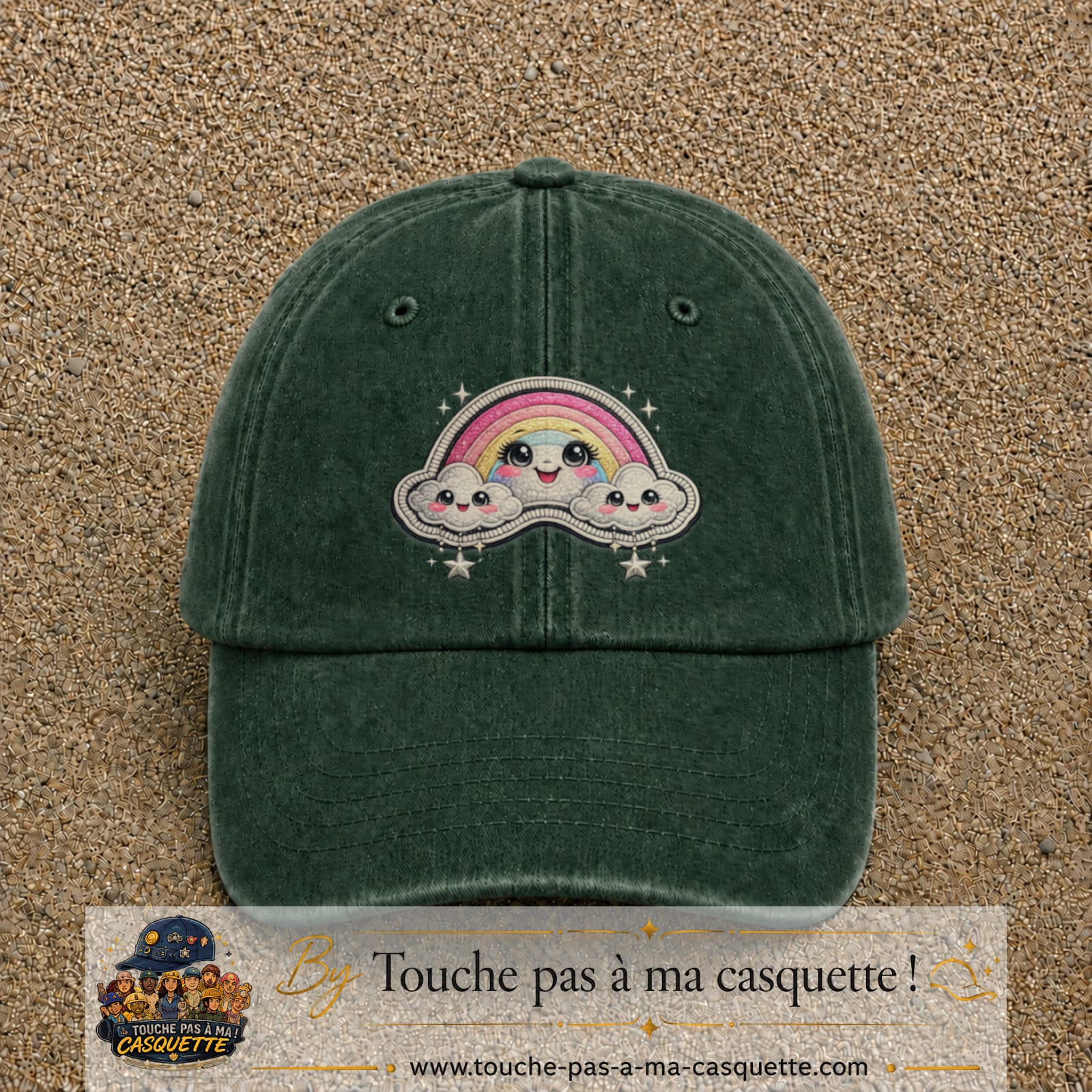 Casquette Vert foncé délavé motif Arc-en-ciel nuageux 7 cm - vue principale