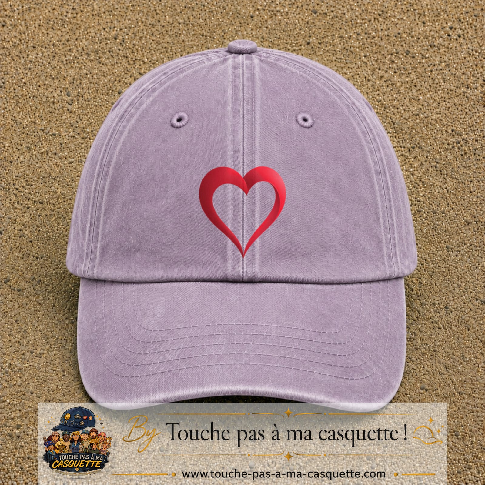 Image principale produit138grosVI - casquette Violet délavé avec visuel Cœur rouge 7 cm