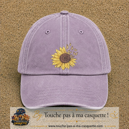 Image principale produit15grosVI - casquette Violet délavé avec visuel Tournesol mandala 7 cm