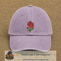 Image principale produit147grosVI - casquette Violet délavé avec visuel Rose géométrique 7 cm