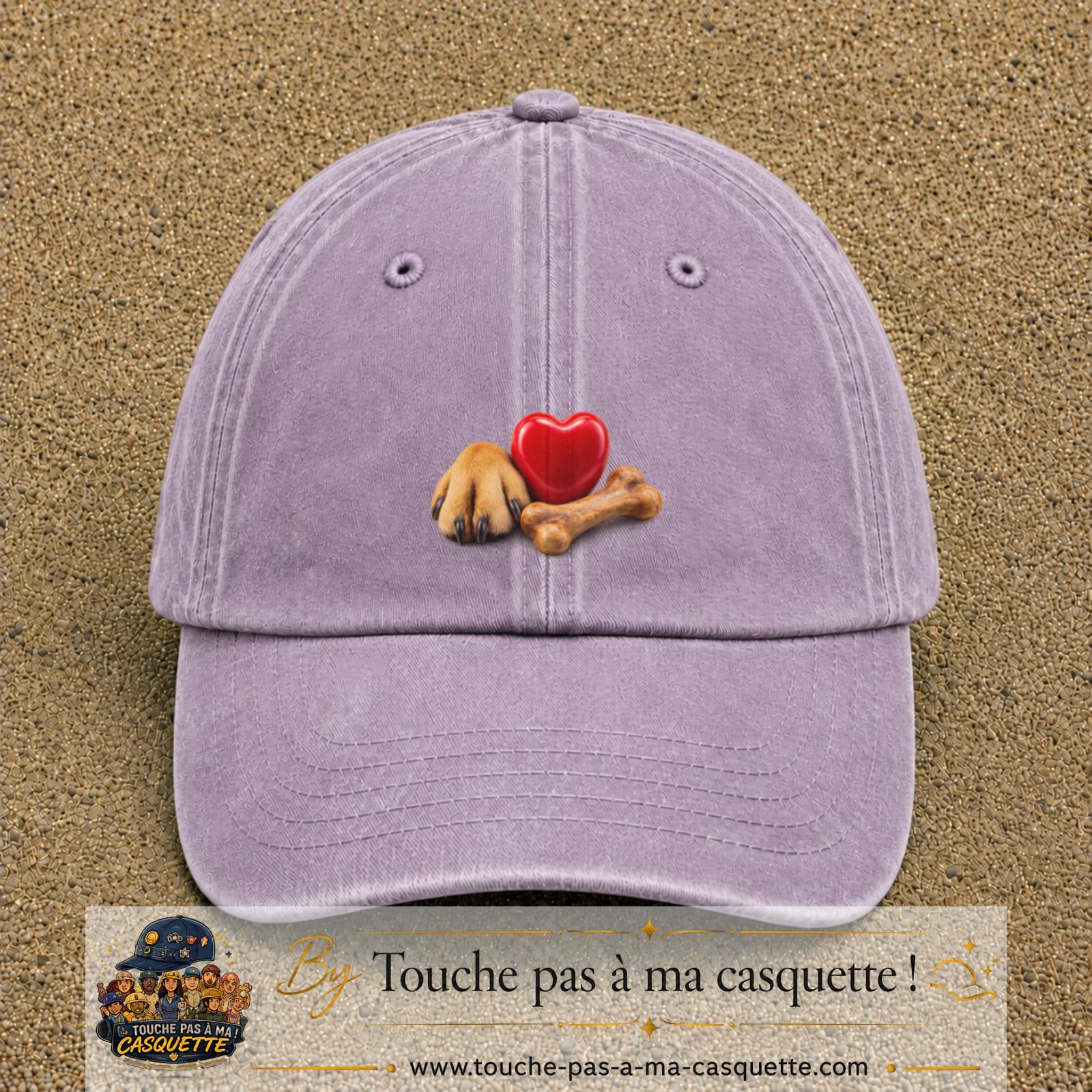 Casquette Violet délavé motif Patte de chien et cœur logo 5 cm
