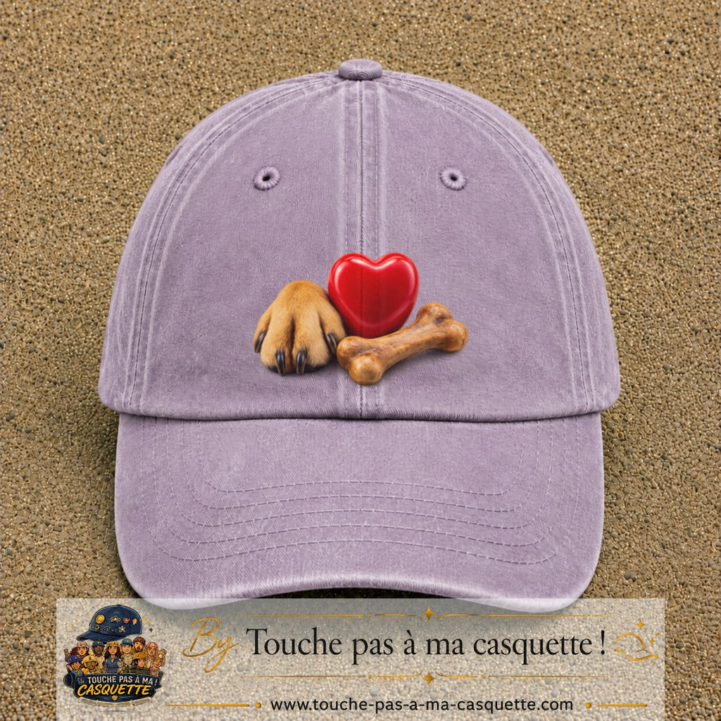 Casquette Violet délavé motif Patte de chien et cœur logo 7 cm