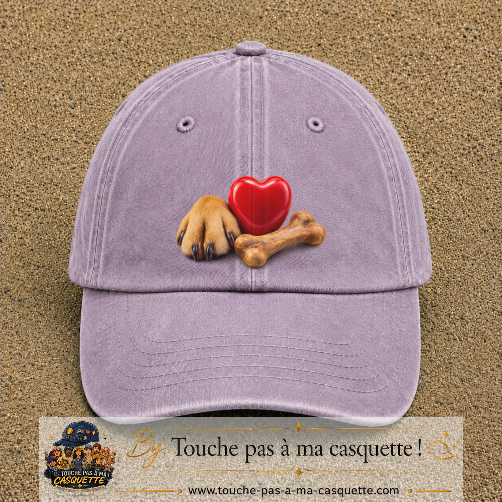 Casquette Violet délavé motif Patte de chien et cœur logo 7 cm