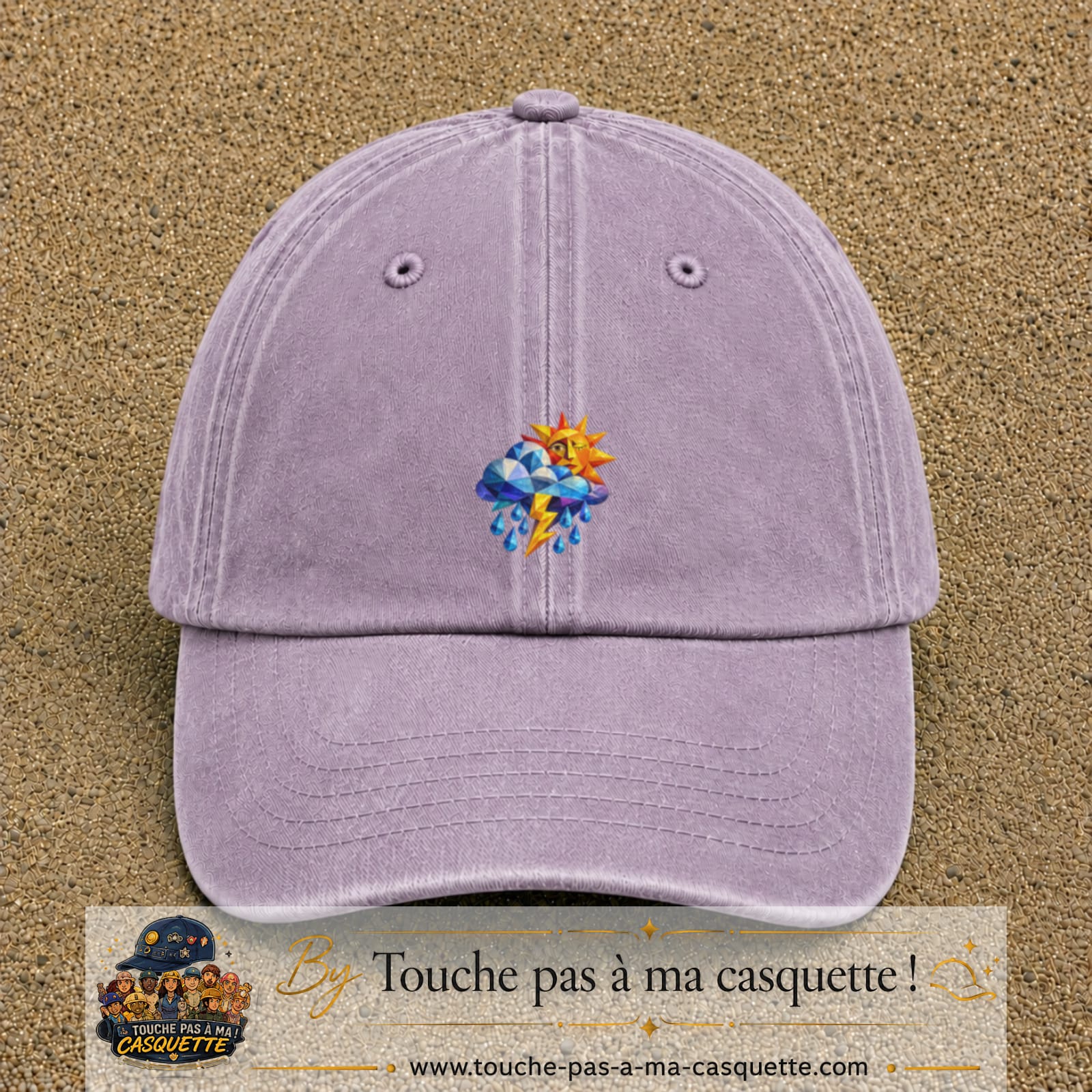 Image principale casquette Violet délavé avec motif Météo soleil orage 5 cm