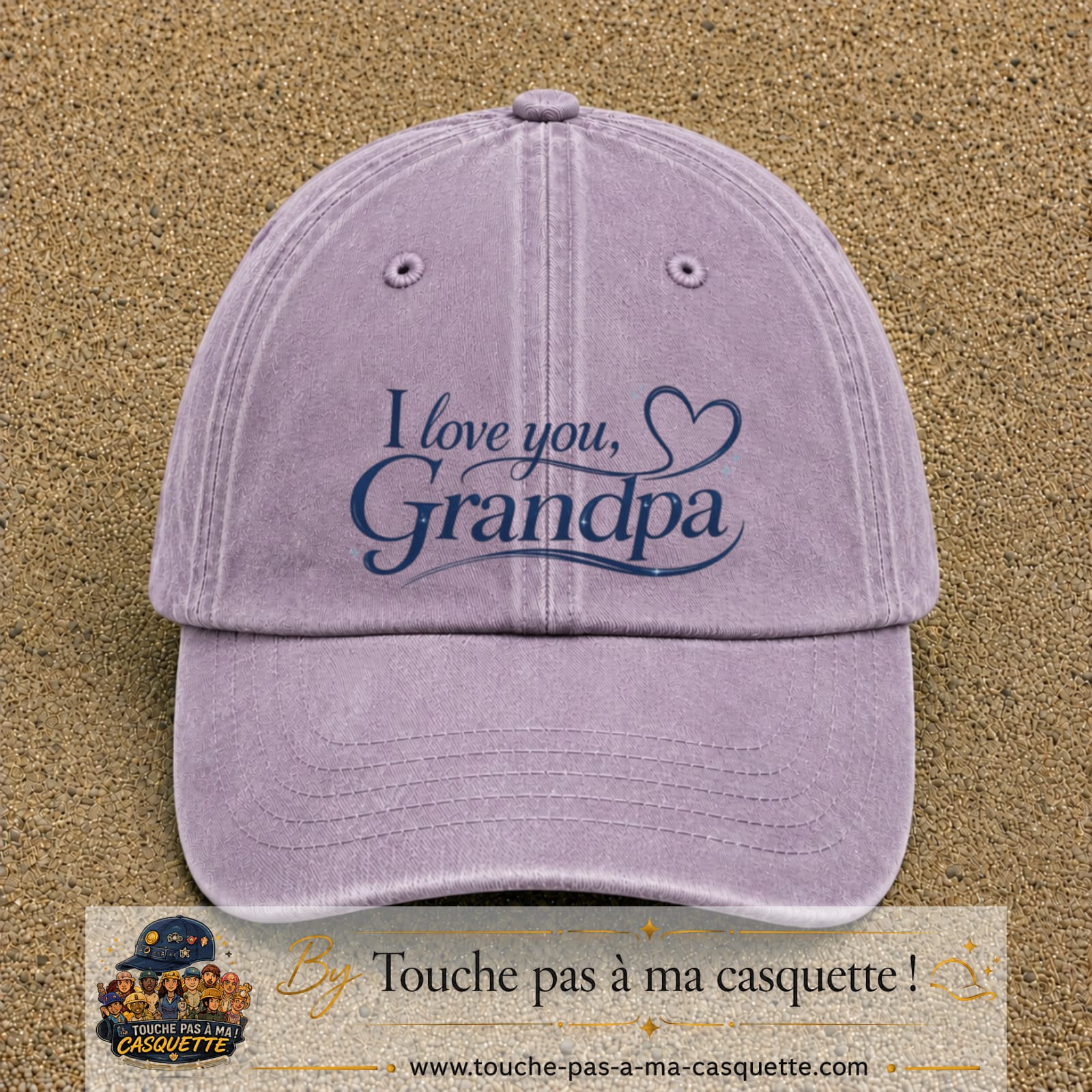Casquette Violet délavé avec motif I Love You Grandpa en 7 cm – vue principale