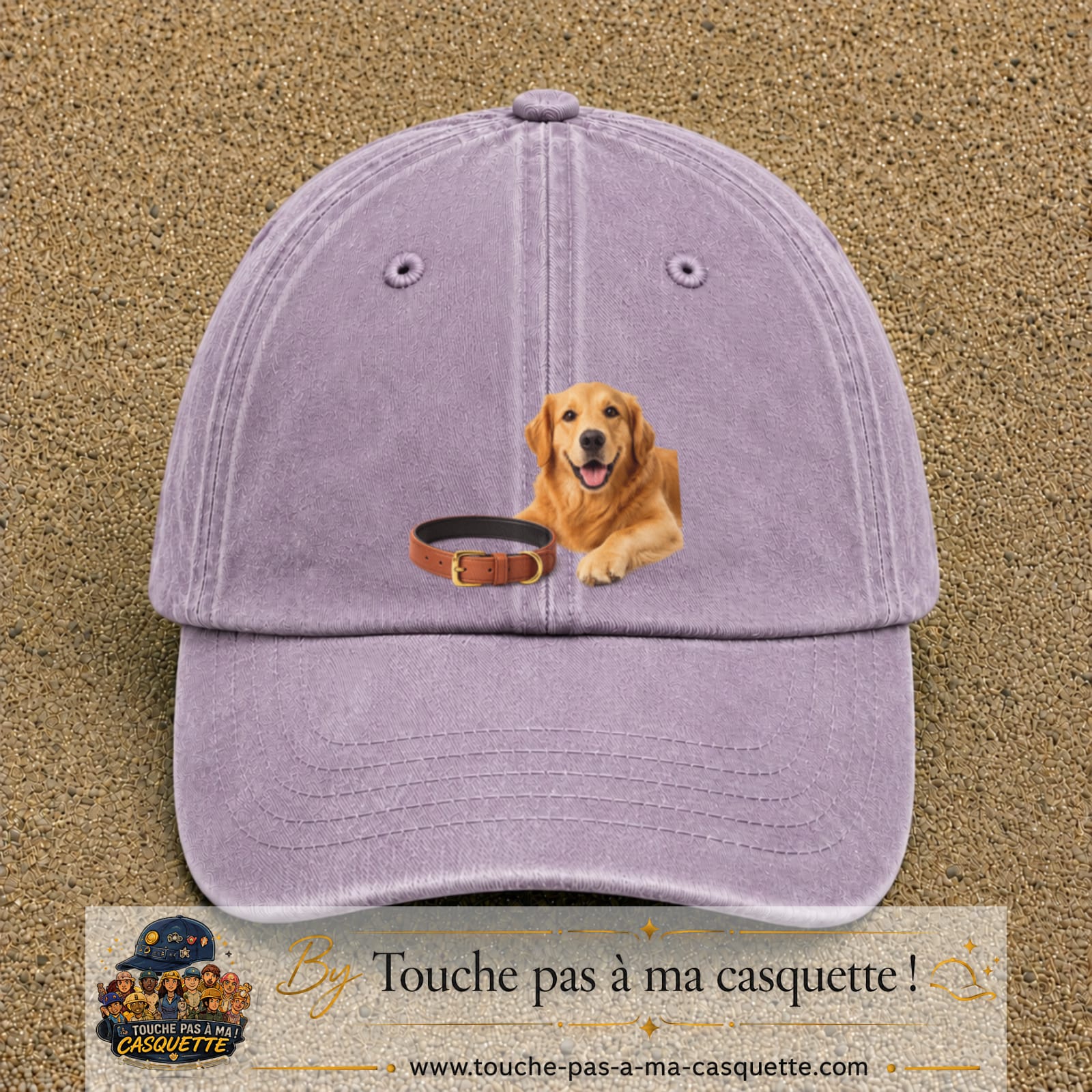 Image principale casquette Violet délavé avec motif Chien avec collier 7 cm