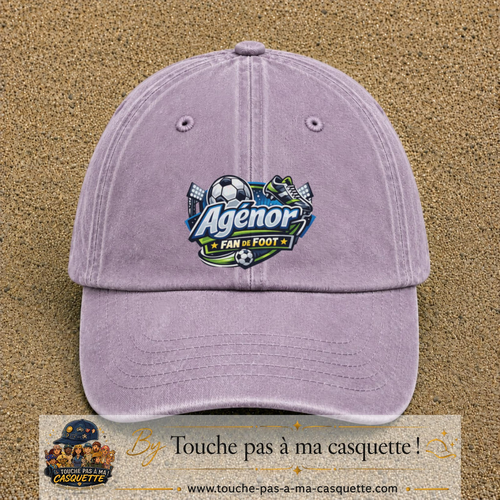 Casquette Violet délavé avec motif Agénor fan de foot en 7 cm – vue principale