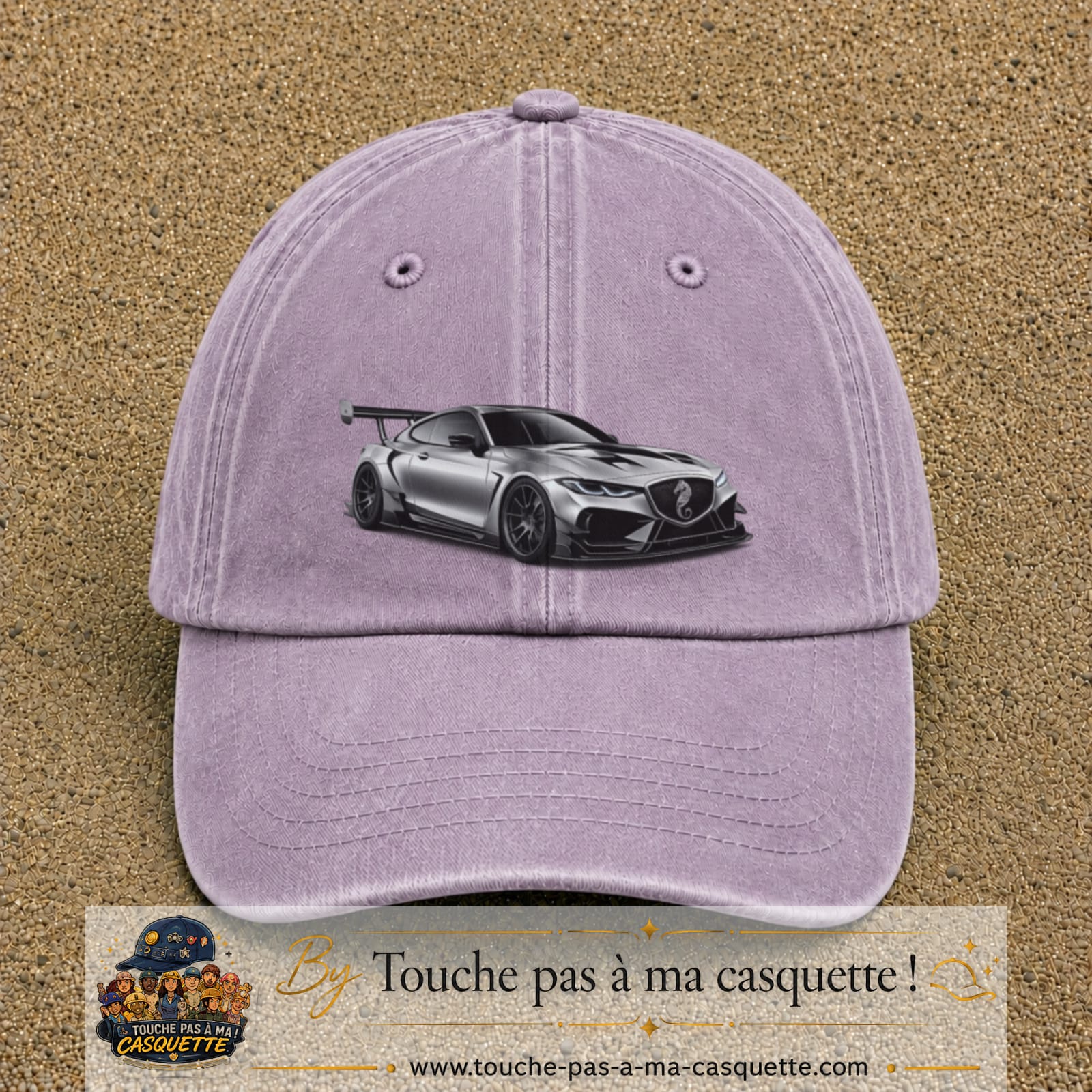 Casquette Violet délavé avec motif Voiture sportive en 7 cm – vue principale