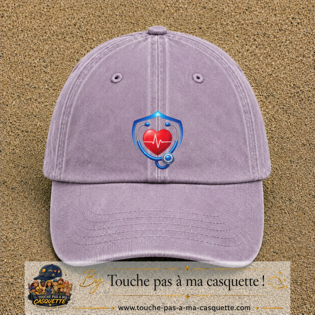 Casquette Violet délavé motif Bouclier santé cœur logo 7 cm