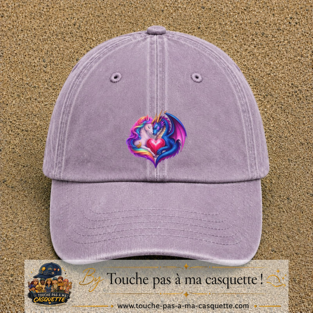 Casquette Violet délavé motif Licorne et dragon cœur logo 7 cm