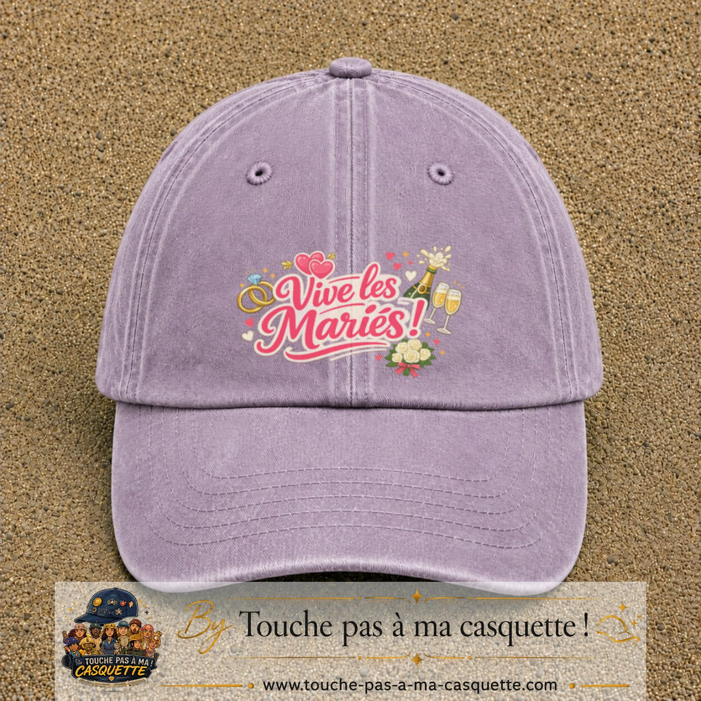 Casquette Violet délavé avec motif Vive les Mariés en 7 cm – vue principale